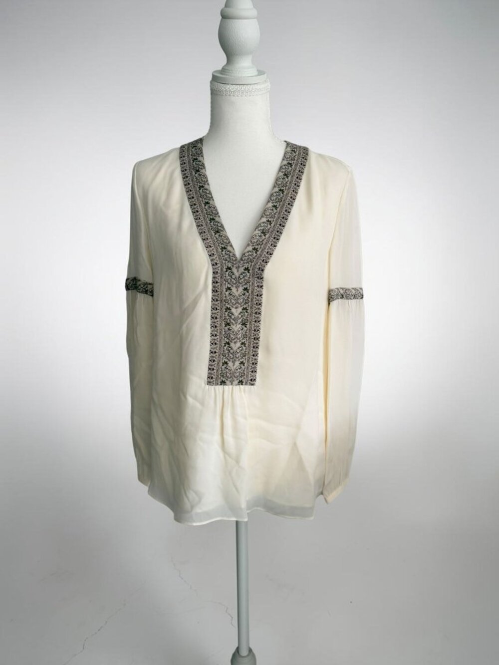 TORY BURCH Cream Patterned Long Sleeve Top Size 2